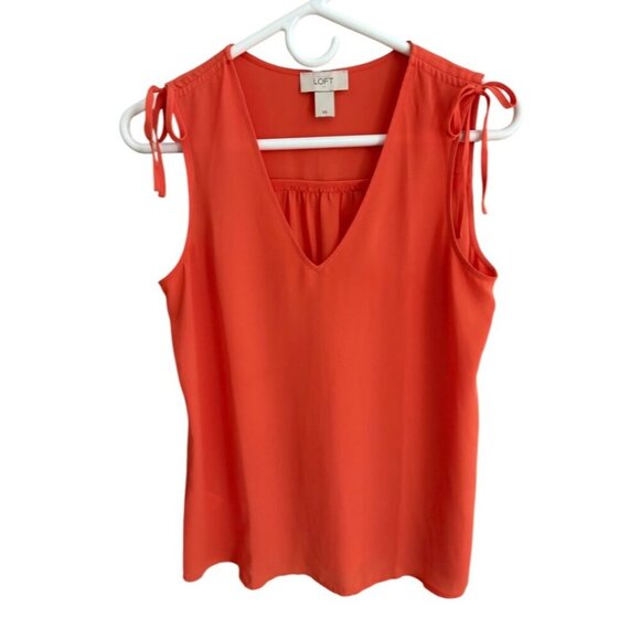 Ann Taylor LOFT Sleeveless V-Neck Tie Shoulder Top in Coral/Orange Size XS - Picture 2 of 11